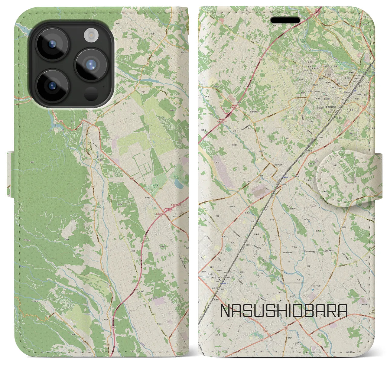 【那須塩原(栃木県)】地図柄iPhoneケース(手帳タイプ)ナチュラル・iPhone 15 Pro Max 用
