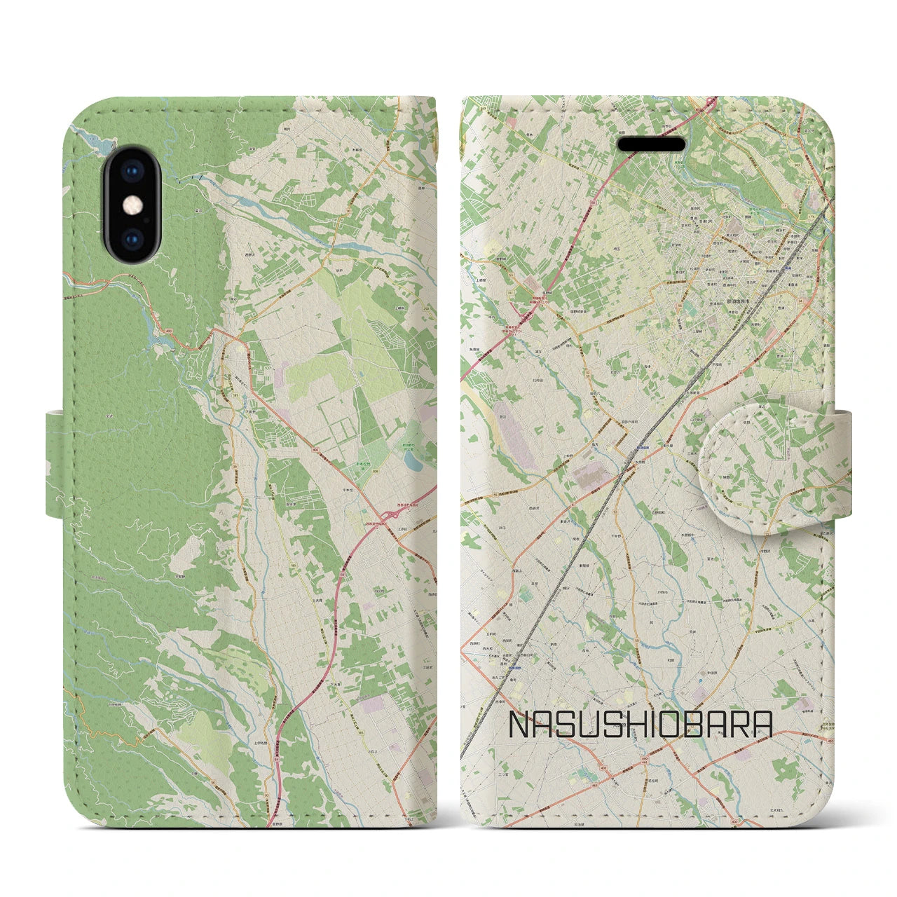 【那須塩原(栃木県)】地図柄iPhoneケース(手帳タイプ)ナチュラル・iPhone XS / X 用