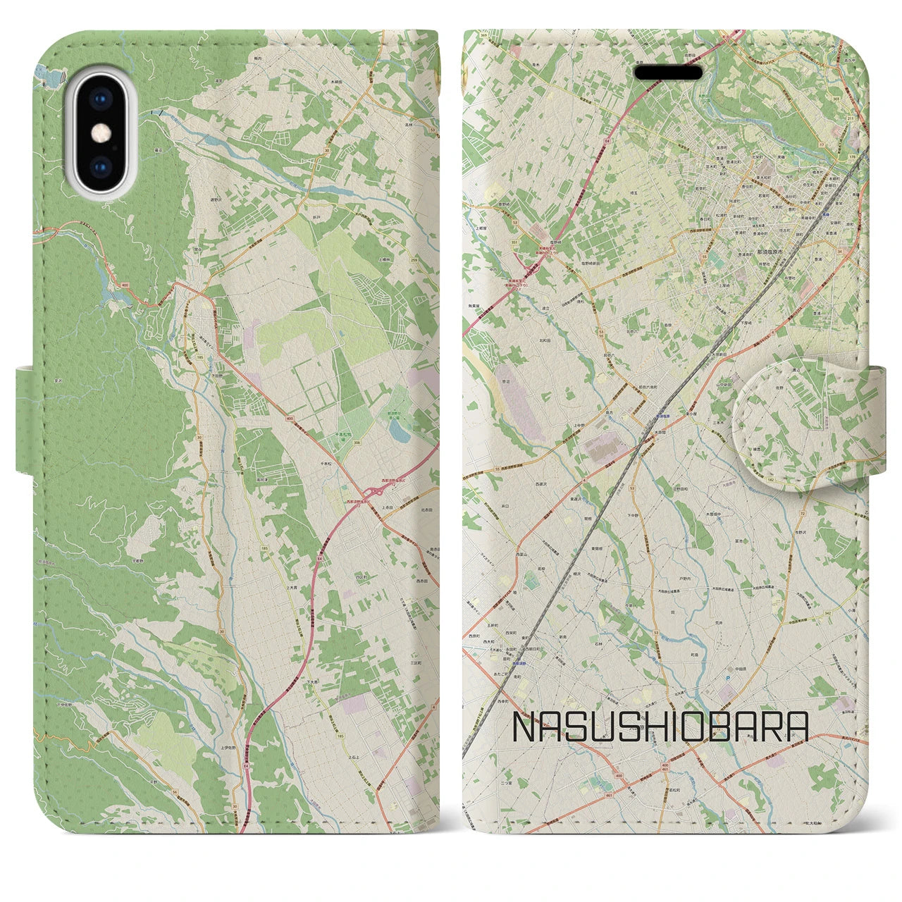 【那須塩原(栃木県)】地図柄iPhoneケース(手帳タイプ)ナチュラル・iPhone XS Max 用