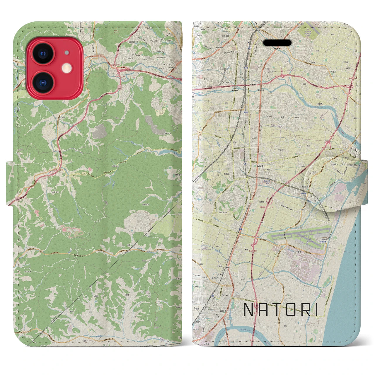 【名取(宮城県)】地図柄iPhoneケース(手帳タイプ)ナチュラル・iPhone 11 用