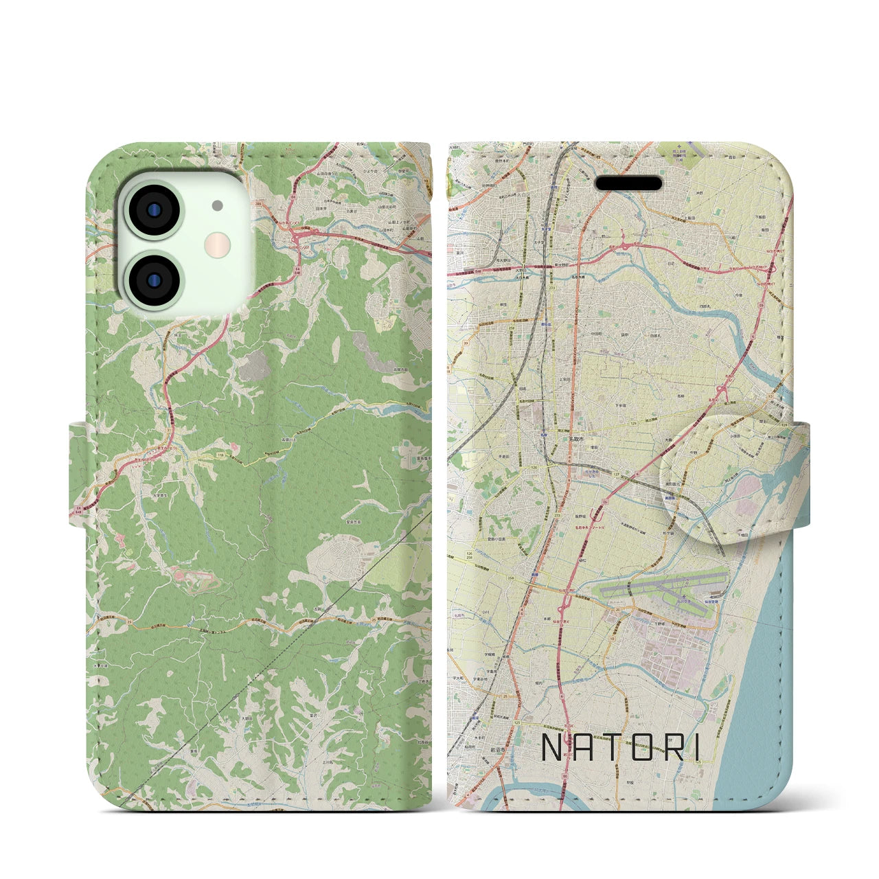 【名取(宮城県)】地図柄iPhoneケース(手帳タイプ)ナチュラル・iPhone 12 mini 用