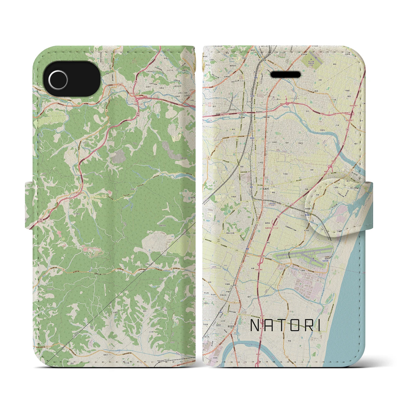 【名取(宮城県)】地図柄iPhoneケース(手帳タイプ)ナチュラル・iPhone SE(第3 / 第2世代) / 8 / 7 / 6s / 6 用