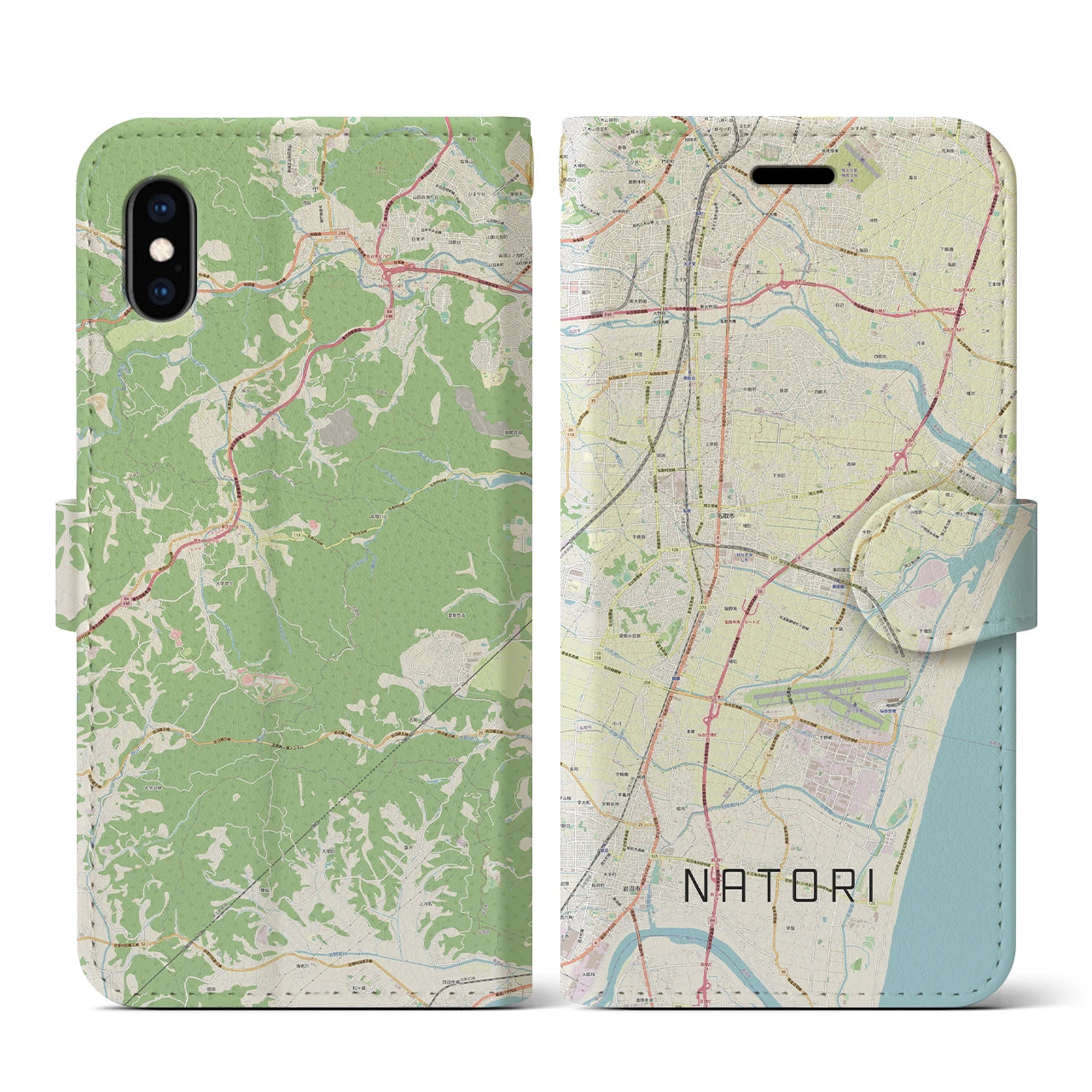 【名取(宮城県)】地図柄iPhoneケース(手帳タイプ)ナチュラル・iPhone XS / X 用