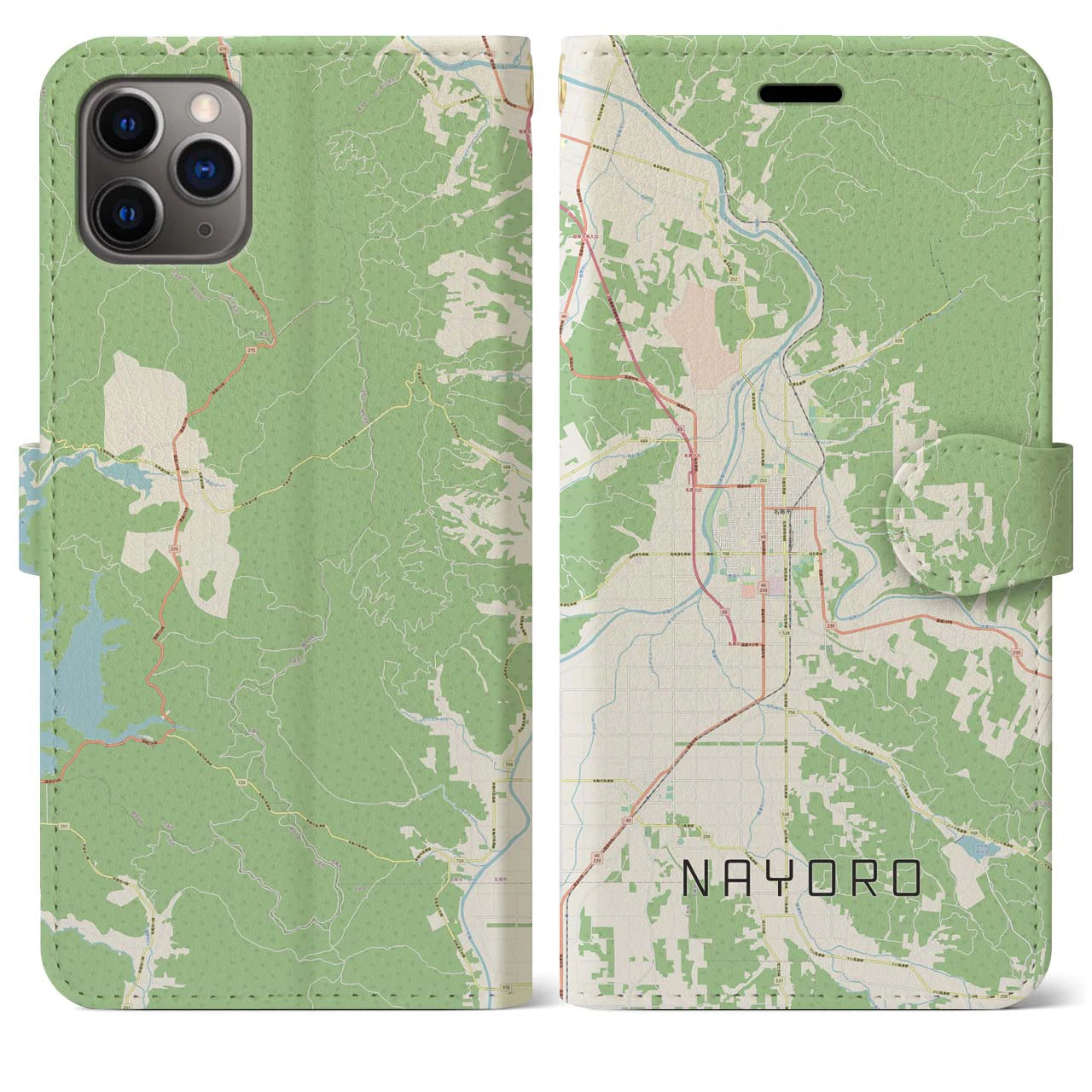 【名寄(北海道)】地図柄iPhoneケース(手帳タイプ)ナチュラル・iPhone 11 Pro Max 用