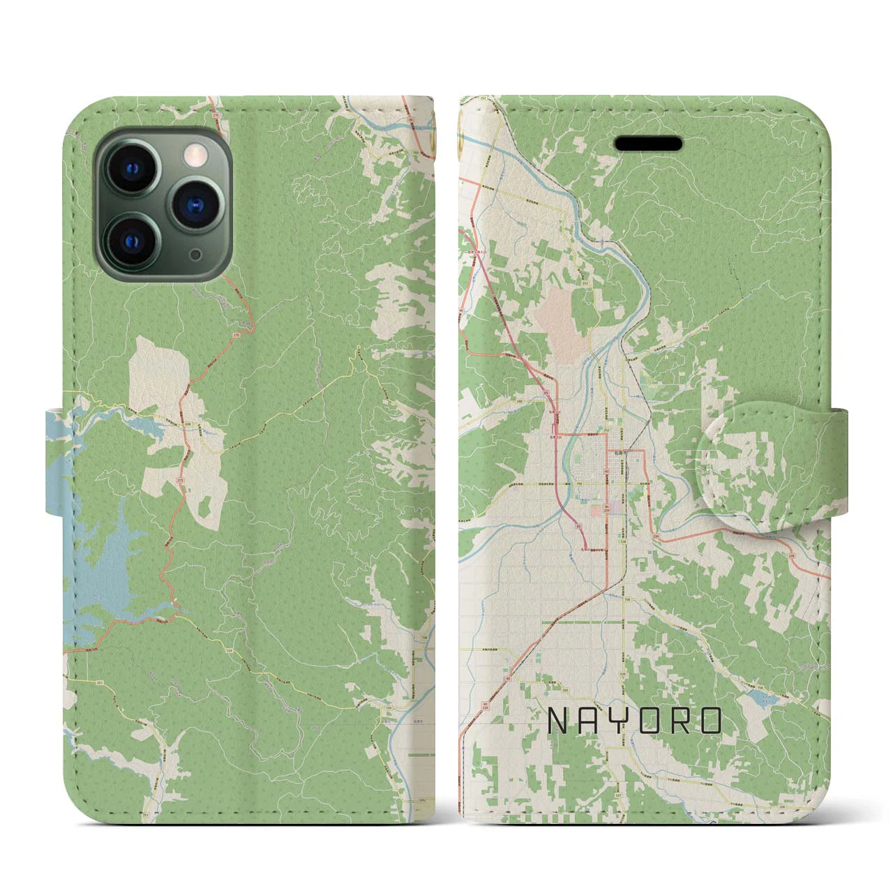 【名寄(北海道)】地図柄iPhoneケース(手帳タイプ)ナチュラル・iPhone 11 Pro 用