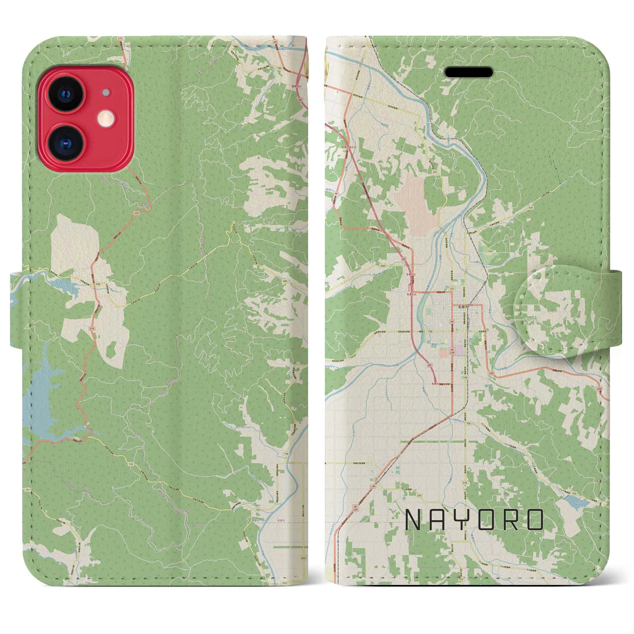【名寄(北海道)】地図柄iPhoneケース(手帳タイプ)ナチュラル・iPhone 11 用