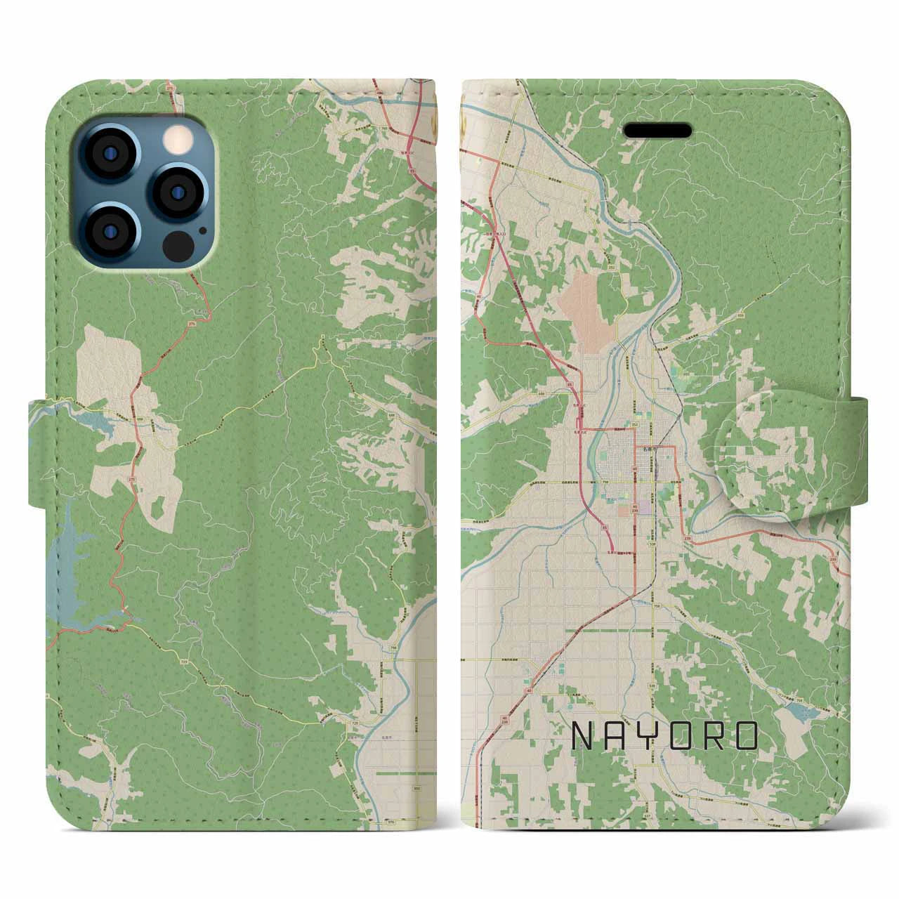 【名寄(北海道)】地図柄iPhoneケース(手帳タイプ)ナチュラル・iPhone 12 / 12 Pro 用