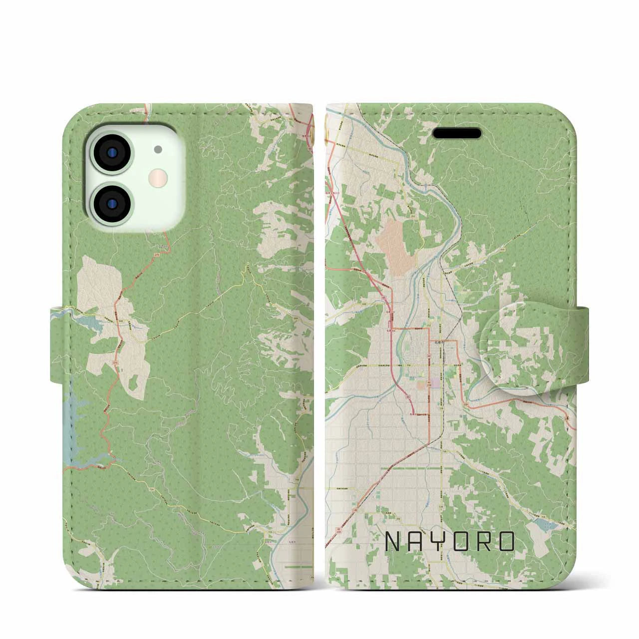 【名寄(北海道)】地図柄iPhoneケース(手帳タイプ)ナチュラル・iPhone 12 mini 用