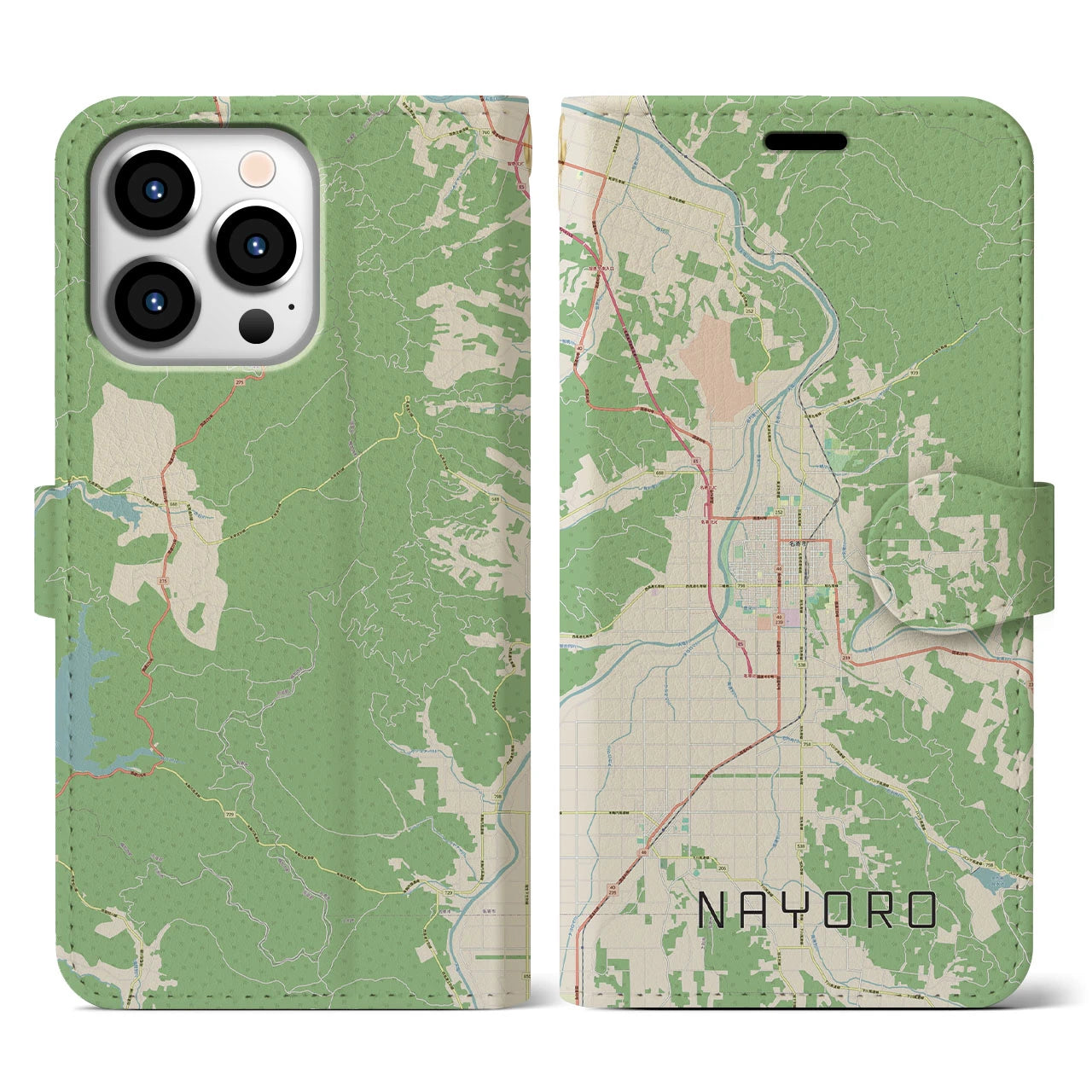 【名寄(北海道)】地図柄iPhoneケース(手帳タイプ)ナチュラル・iPhone 13 Pro 用