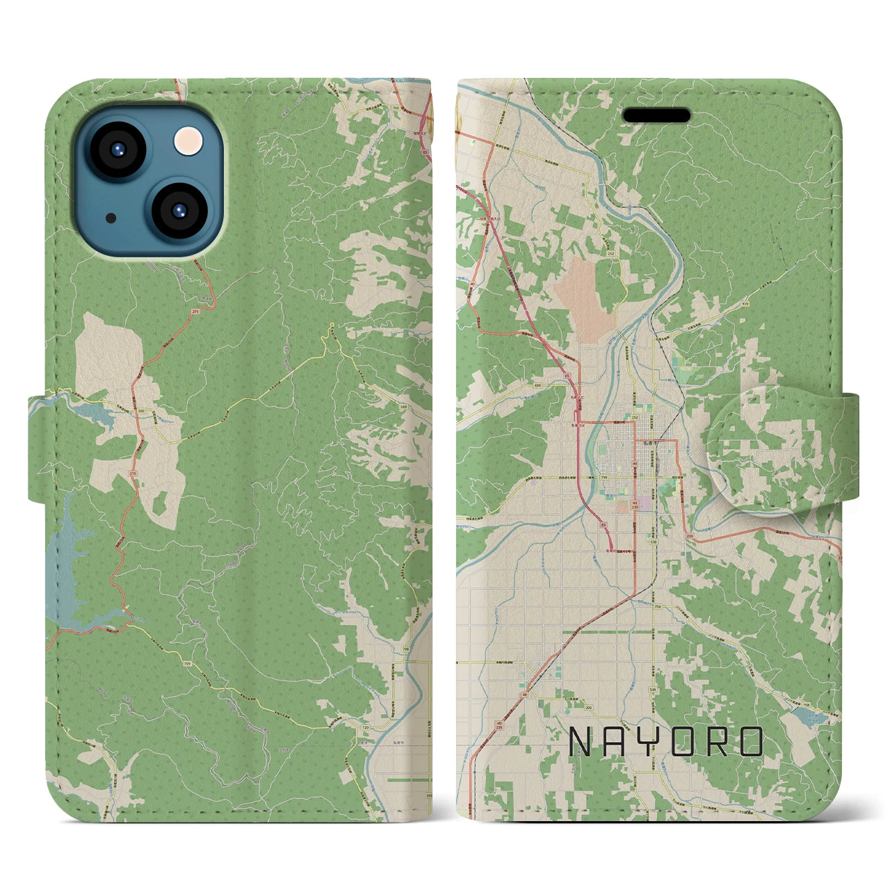 【名寄(北海道)】地図柄iPhoneケース(手帳タイプ)ナチュラル・iPhone 13 用