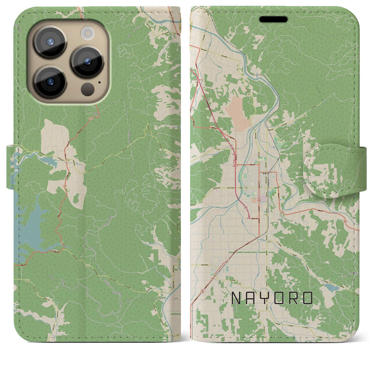 【名寄(北海道)】地図柄iPhoneケース(手帳タイプ)ナチュラル・iPhone 14 Pro Max 用
