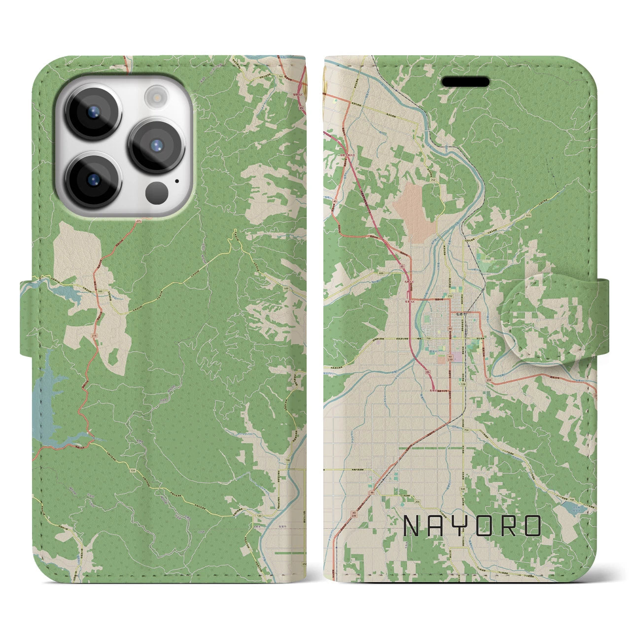 【名寄(北海道)】地図柄iPhoneケース(手帳タイプ)ナチュラル・iPhone 14 Pro 用
