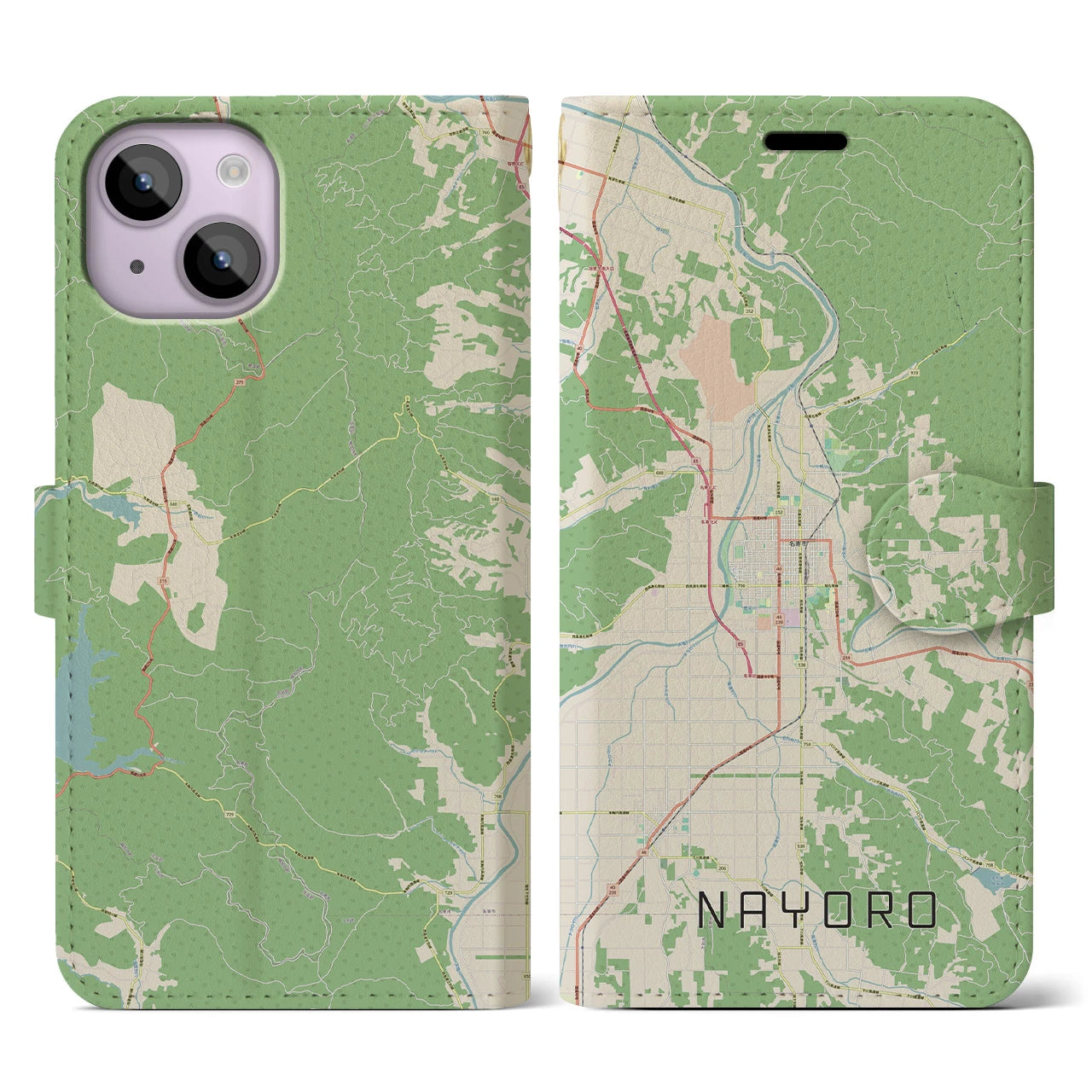 【名寄(北海道)】地図柄iPhoneケース(手帳タイプ)ナチュラル・iPhone 14 用
