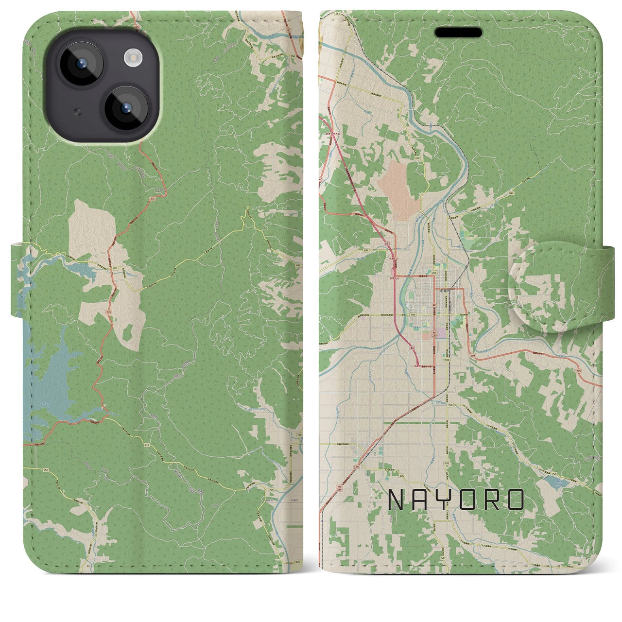 【名寄(北海道)】地図柄iPhoneケース(手帳タイプ)ナチュラル・iPhone 14 Plus 用