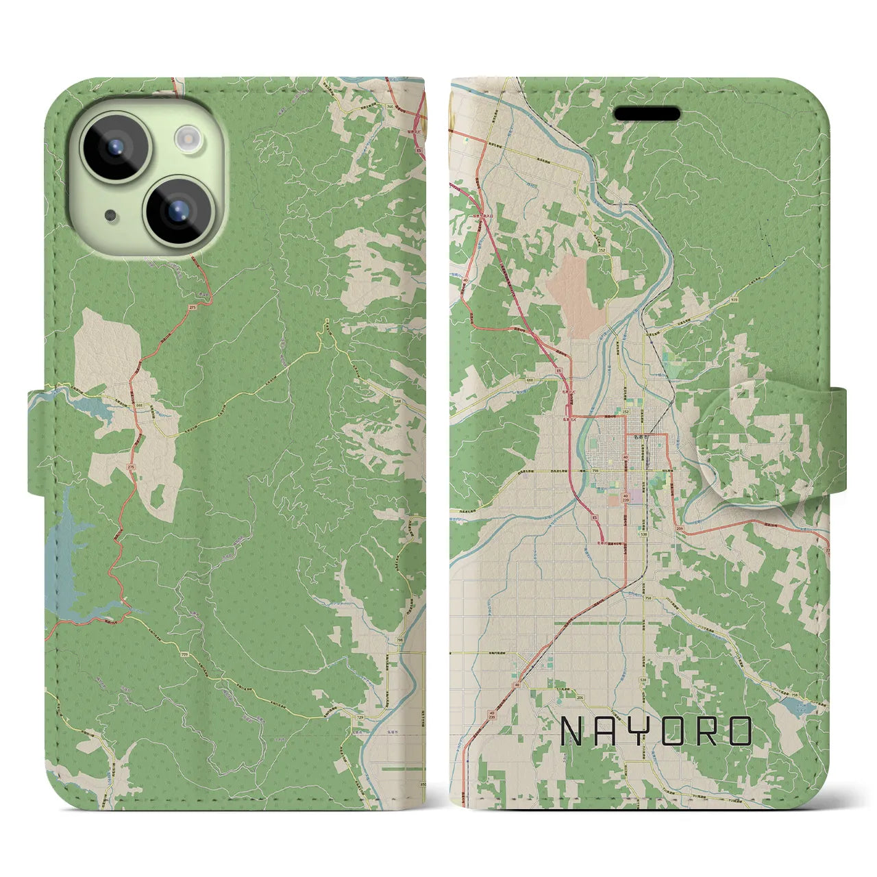 【名寄(北海道)】地図柄iPhoneケース(手帳タイプ)ナチュラル・iPhone 15 用