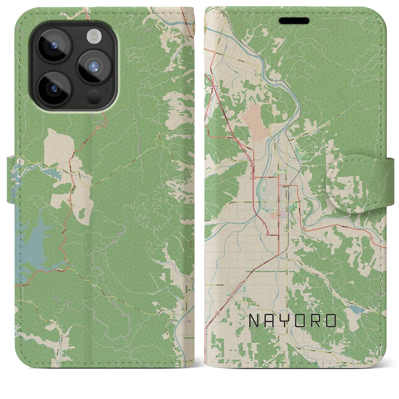 【名寄(北海道)】地図柄iPhoneケース(手帳タイプ)ナチュラル・iPhone 15 Pro Max 用