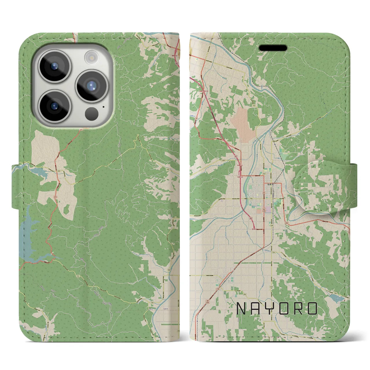 【名寄(北海道)】地図柄iPhoneケース(手帳タイプ)ナチュラル・iPhone 15 Pro 用
