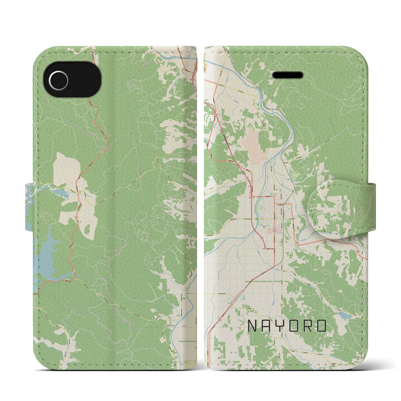 【名寄(北海道)】地図柄iPhoneケース(手帳タイプ)ナチュラル・iPhone SE(第3 / 第2世代) / 8 / 7 / 6s / 6 用