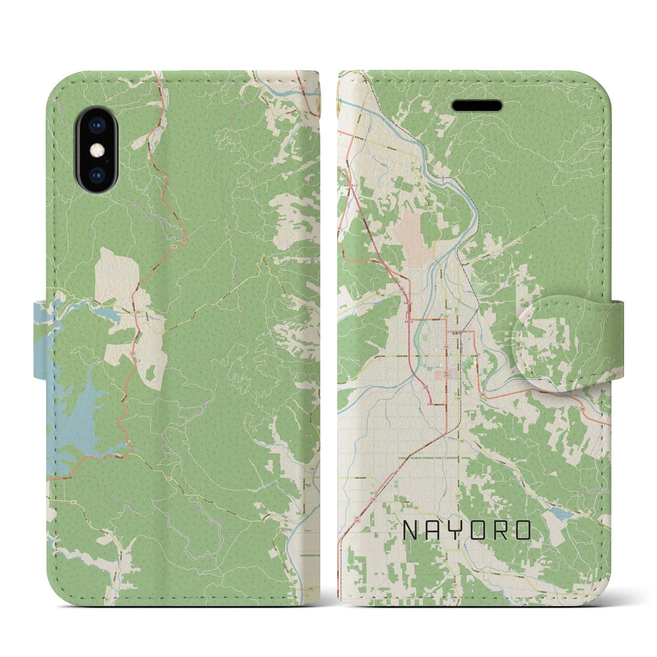 【名寄(北海道)】地図柄iPhoneケース(手帳タイプ)ナチュラル・iPhone XS / X 用