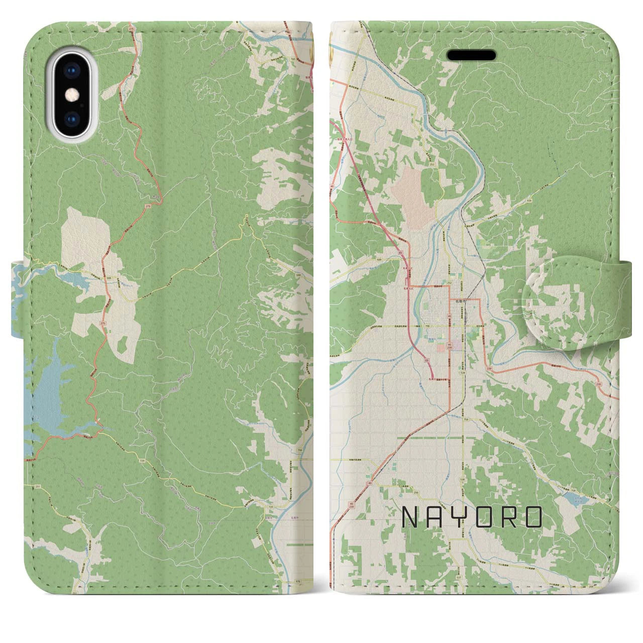 【名寄(北海道)】地図柄iPhoneケース(手帳タイプ)ナチュラル・iPhone XS Max 用