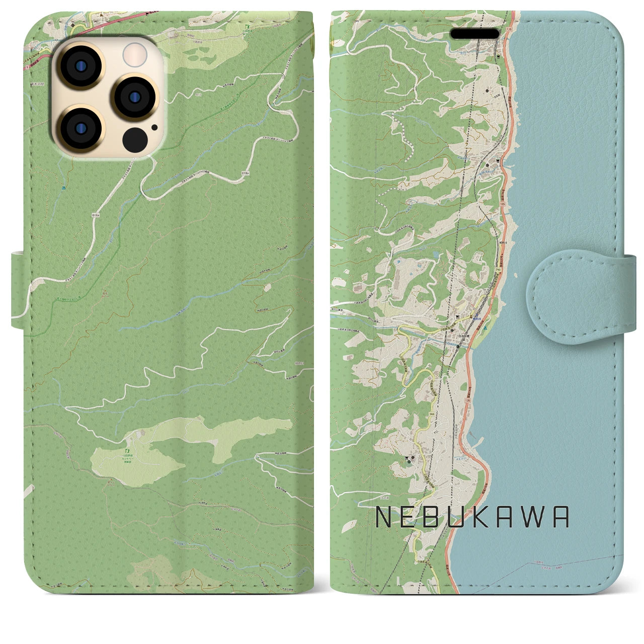 【根府川(神奈川県)】地図柄iPhoneケース(手帳タイプ)ナチュラル・iPhone 12 Pro Max 用