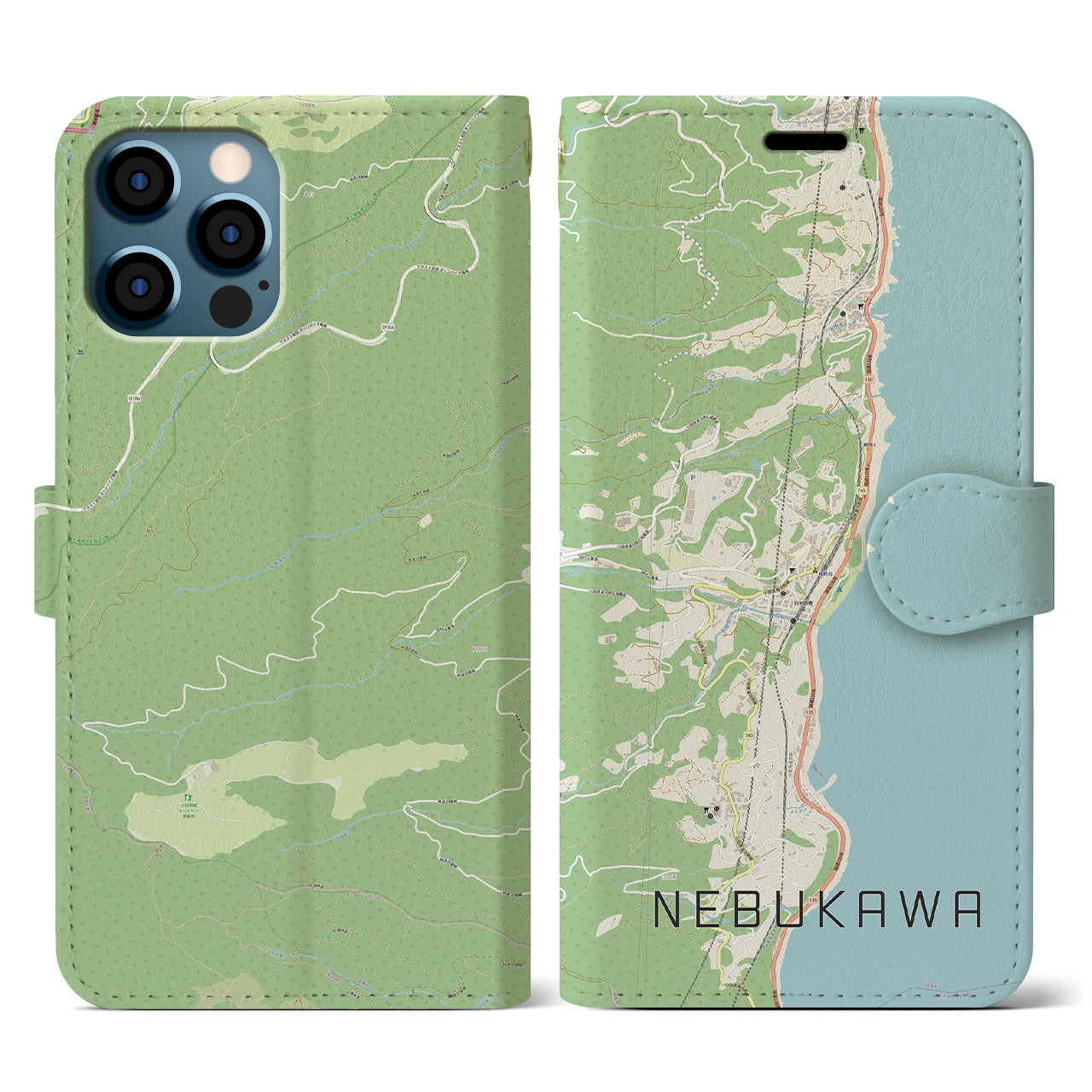【根府川(神奈川県)】地図柄iPhoneケース(手帳タイプ)ナチュラル・iPhone 12 / 12 Pro 用
