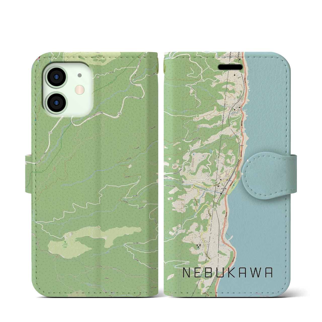 【根府川(神奈川県)】地図柄iPhoneケース(手帳タイプ)ナチュラル・iPhone 12 mini 用