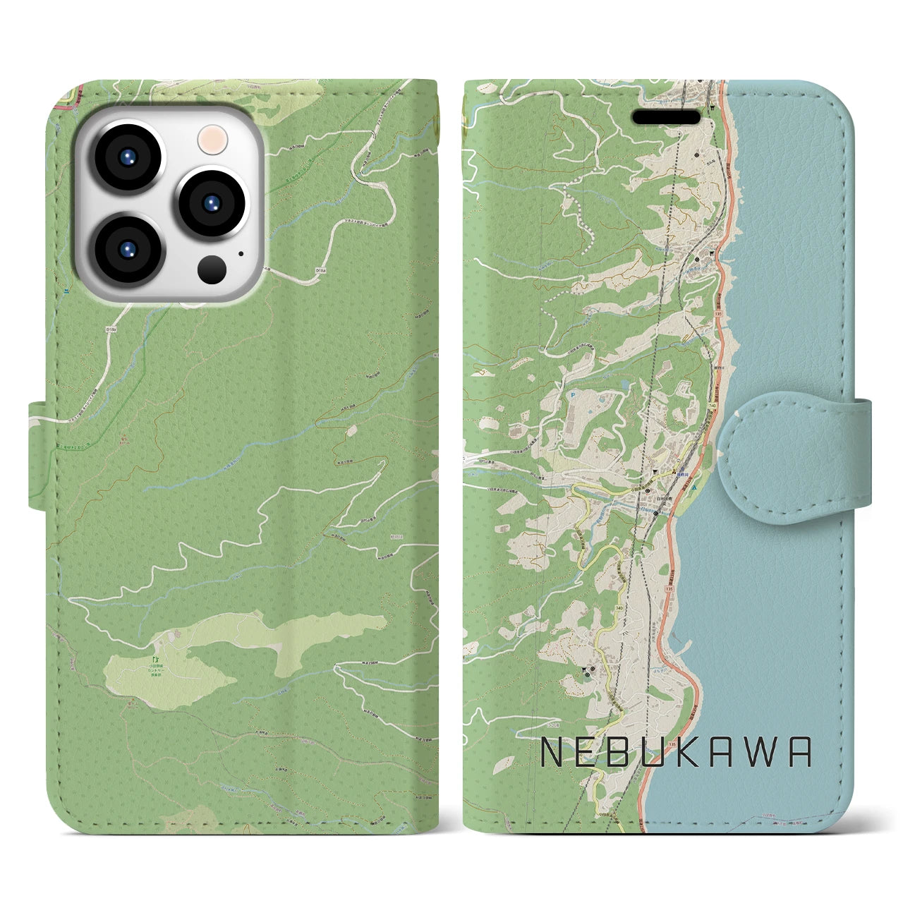 【根府川(神奈川県)】地図柄iPhoneケース(手帳タイプ)ナチュラル・iPhone 13 Pro 用
