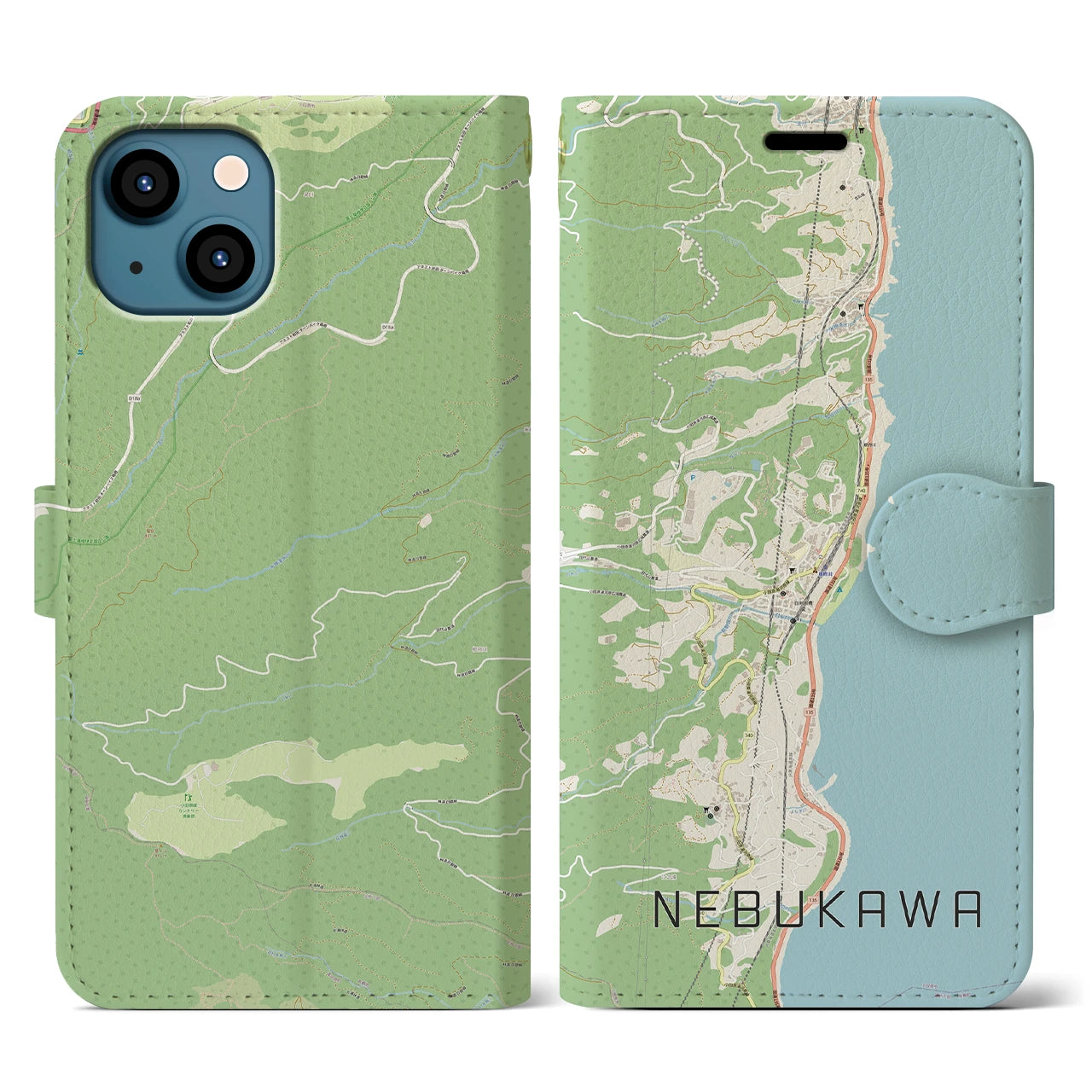 【根府川(神奈川県)】地図柄iPhoneケース(手帳タイプ)ナチュラル・iPhone 13 用