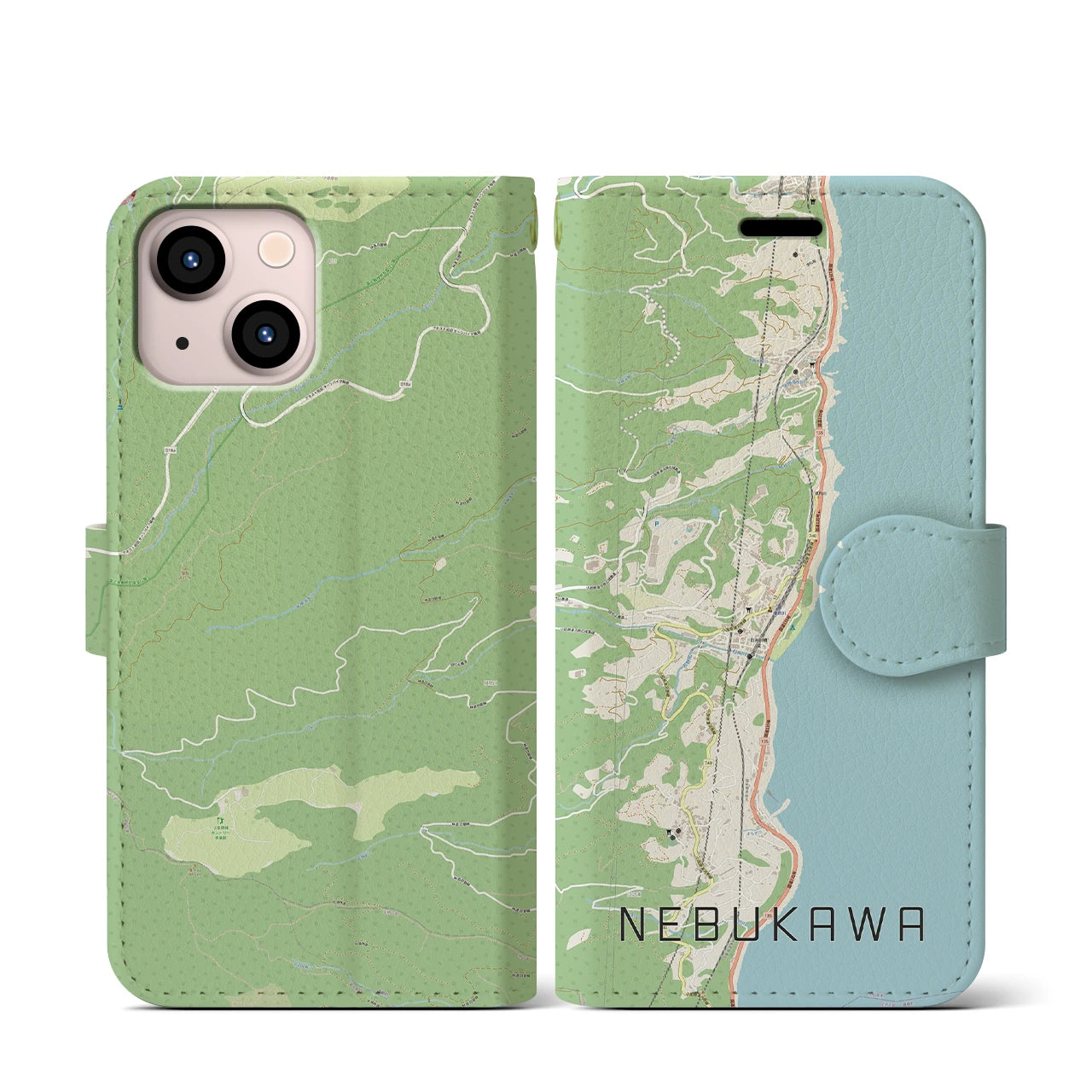 【根府川(神奈川県)】地図柄iPhoneケース(手帳タイプ)ナチュラル・iPhone 13 mini 用