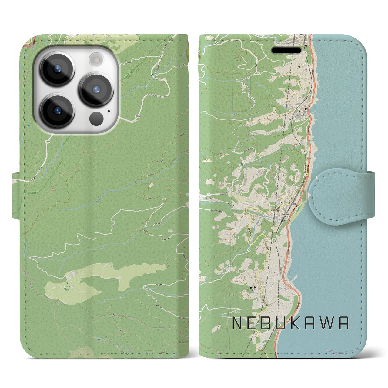【根府川(神奈川県)】地図柄iPhoneケース(手帳タイプ)ナチュラル・iPhone 14 Pro 用