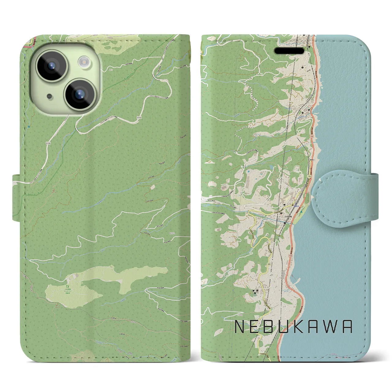 【根府川(神奈川県)】地図柄iPhoneケース(手帳タイプ)ナチュラル・iPhone 15 用