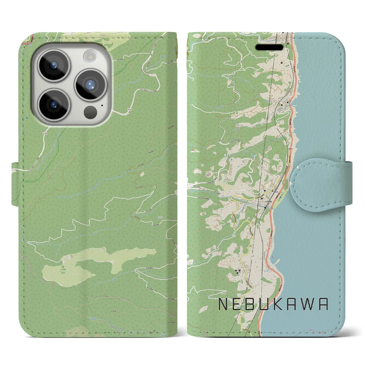 【根府川(神奈川県)】地図柄iPhoneケース(手帳タイプ)ナチュラル・iPhone 15 Pro 用