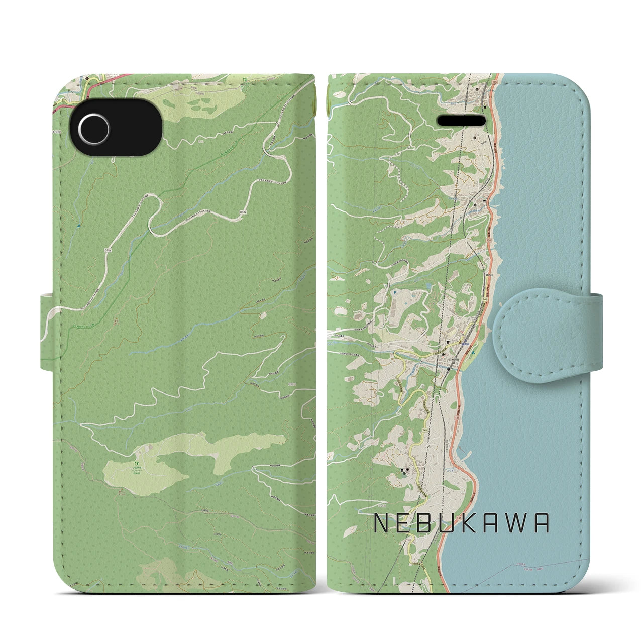 【根府川(神奈川県)】地図柄iPhoneケース(手帳タイプ)ナチュラル・iPhone SE(第3 / 第2世代) / 8 / 7 / 6s / 6 用
