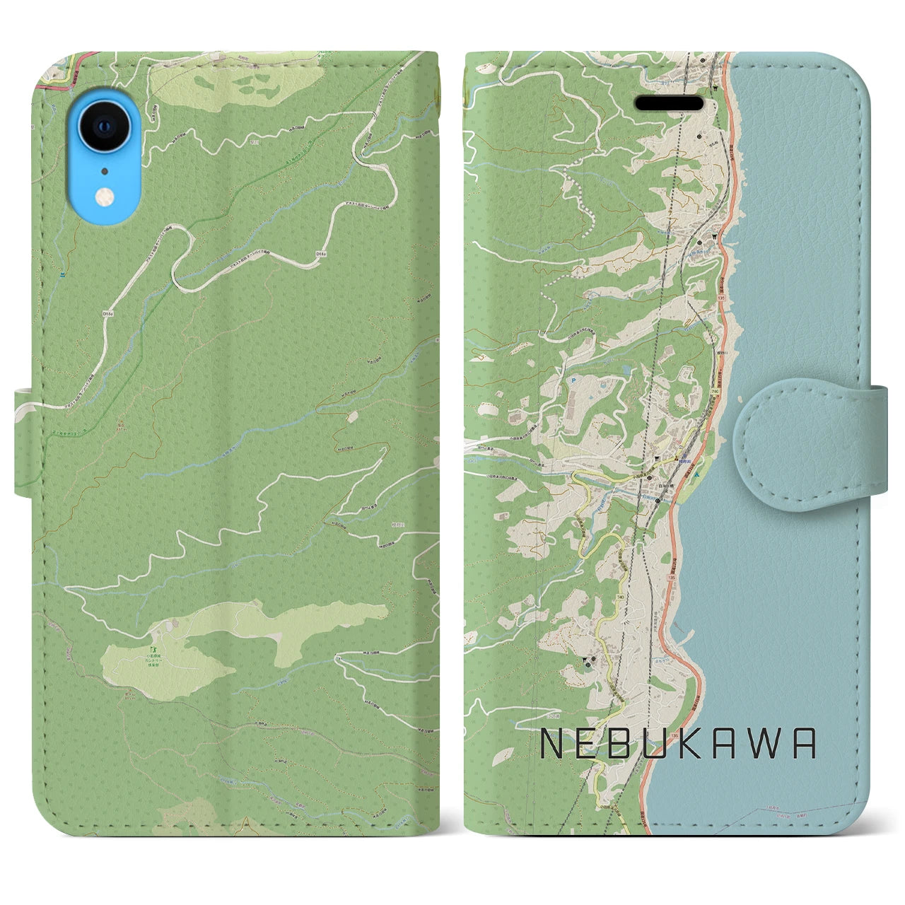 【根府川(神奈川県)】地図柄iPhoneケース(手帳タイプ)ナチュラル・iPhone XR 用
