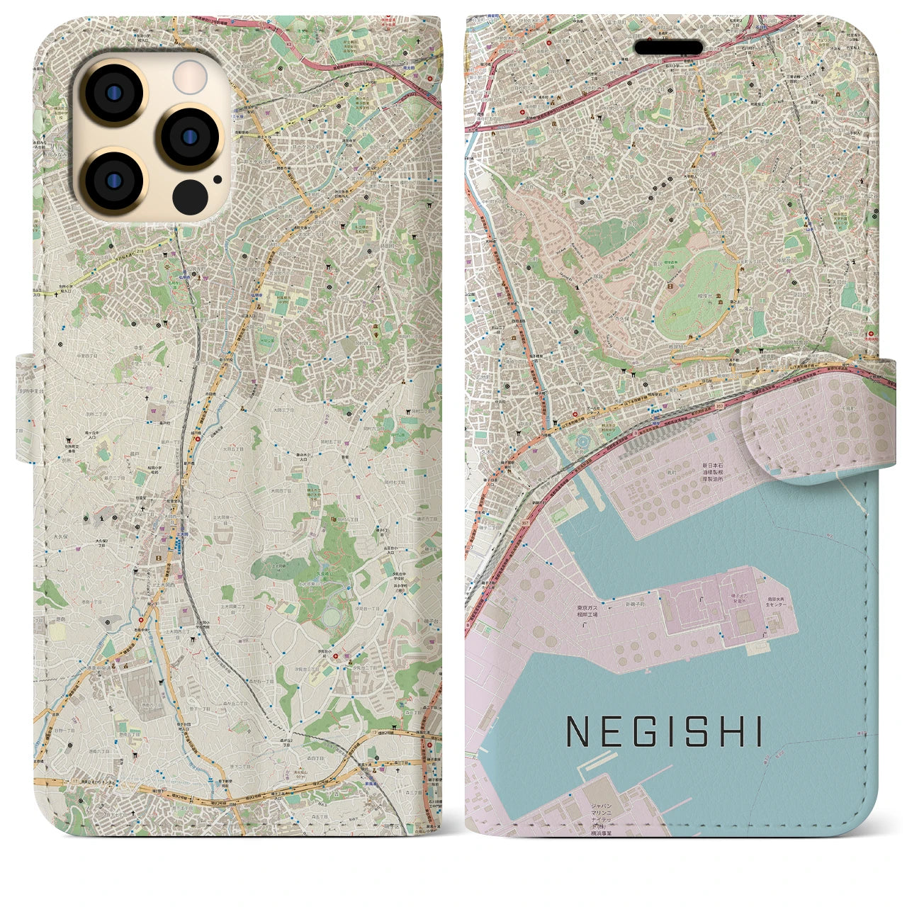 【根岸(神奈川県)】地図柄iPhoneケース(手帳タイプ)ナチュラル・iPhone 12 Pro Max 用