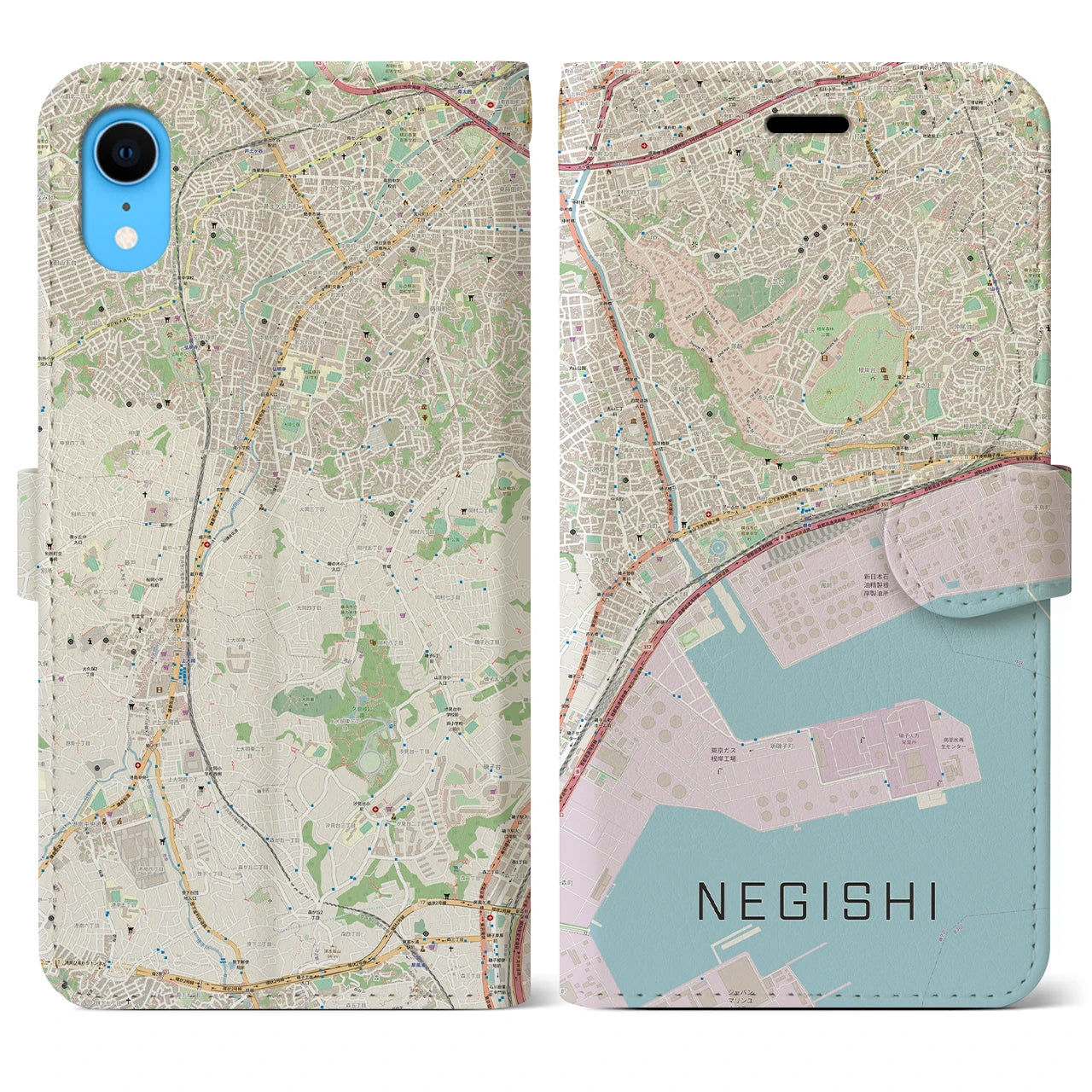 【根岸(神奈川県)】地図柄iPhoneケース(手帳タイプ)ナチュラル・iPhone XR 用