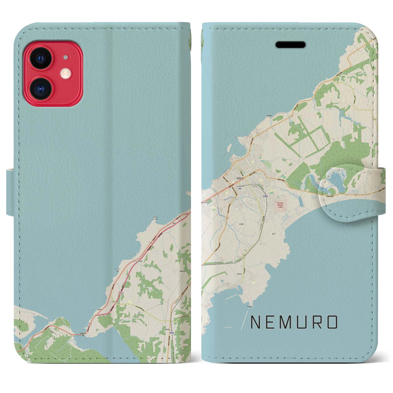 【根室(北海道)】地図柄iPhoneケース(手帳タイプ)ナチュラル・iPhone 11 用
