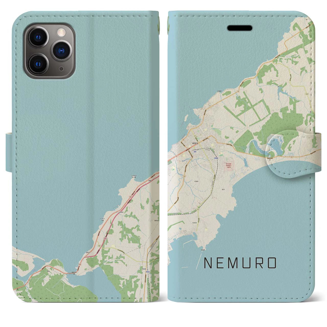 【根室(北海道)】地図柄iPhoneケース(手帳タイプ)ナチュラル・iPhone 11 Pro Max 用