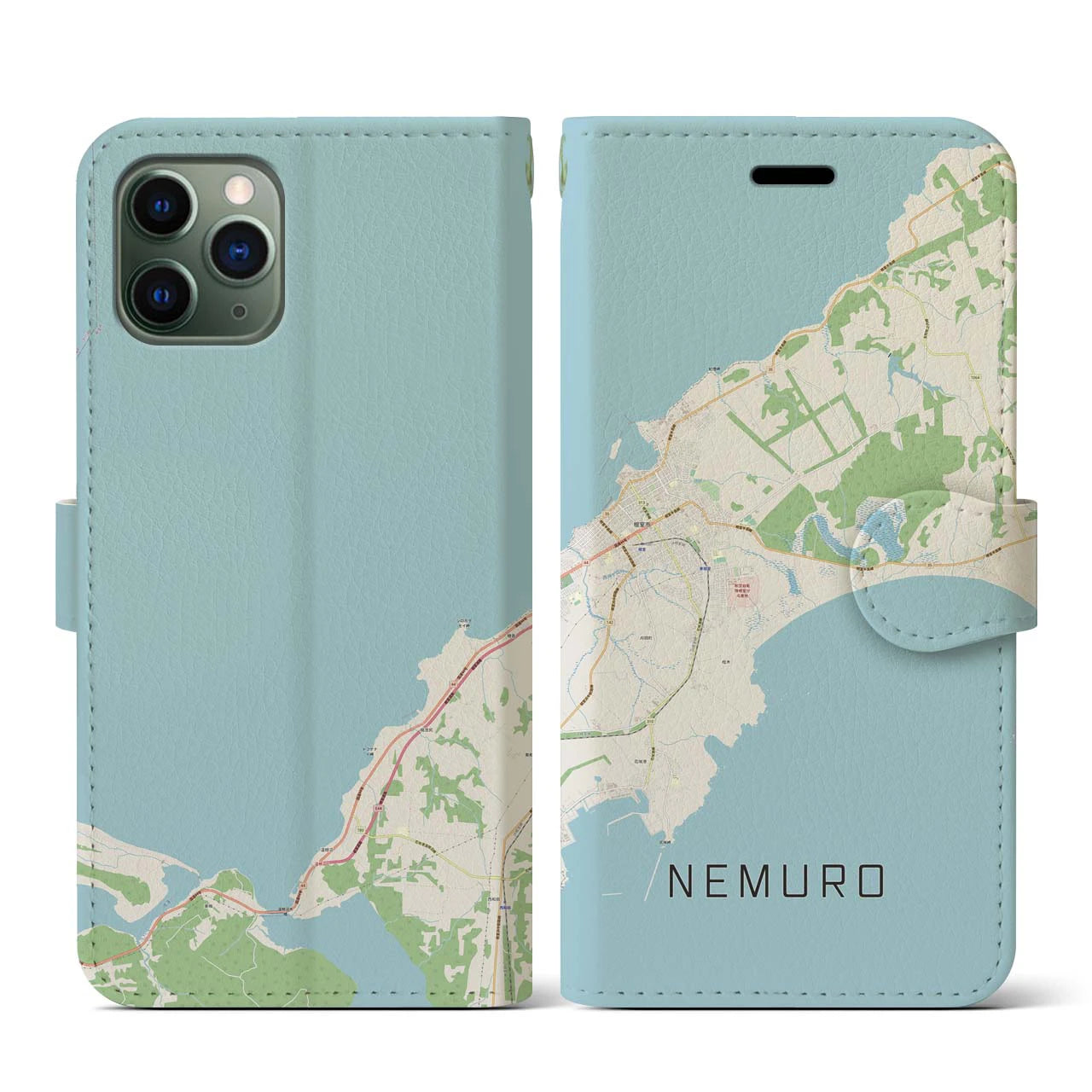 【根室(北海道)】地図柄iPhoneケース(手帳タイプ)ナチュラル・iPhone 11 Pro 用