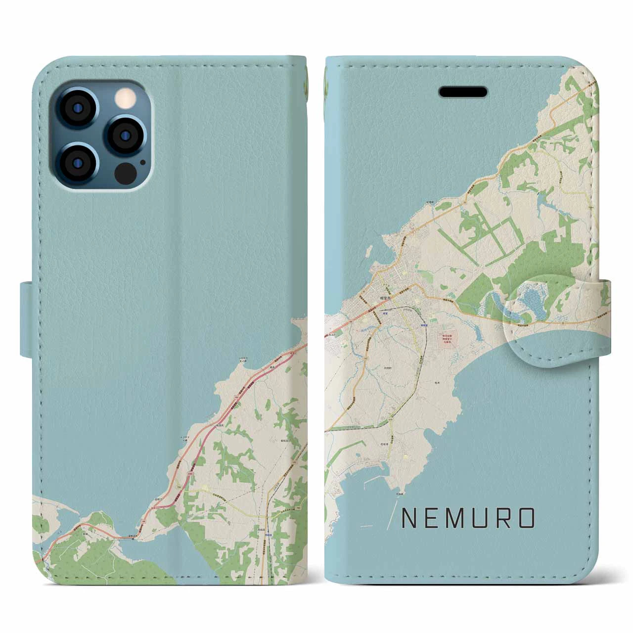 【根室(北海道)】地図柄iPhoneケース(手帳タイプ)ナチュラル・iPhone 12 / 12 Pro 用