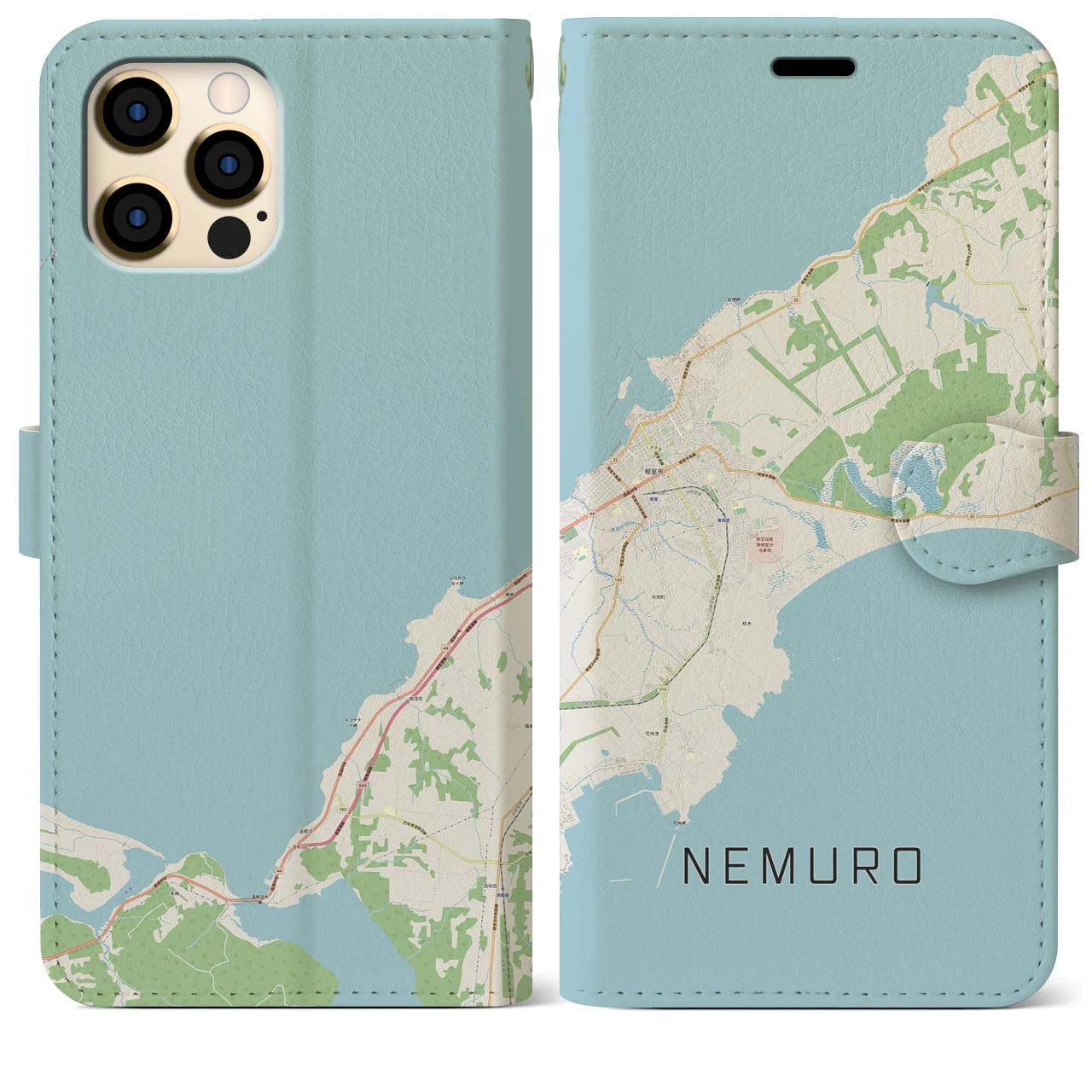 【根室(北海道)】地図柄iPhoneケース(手帳タイプ)ナチュラル・iPhone 12 Pro Max 用