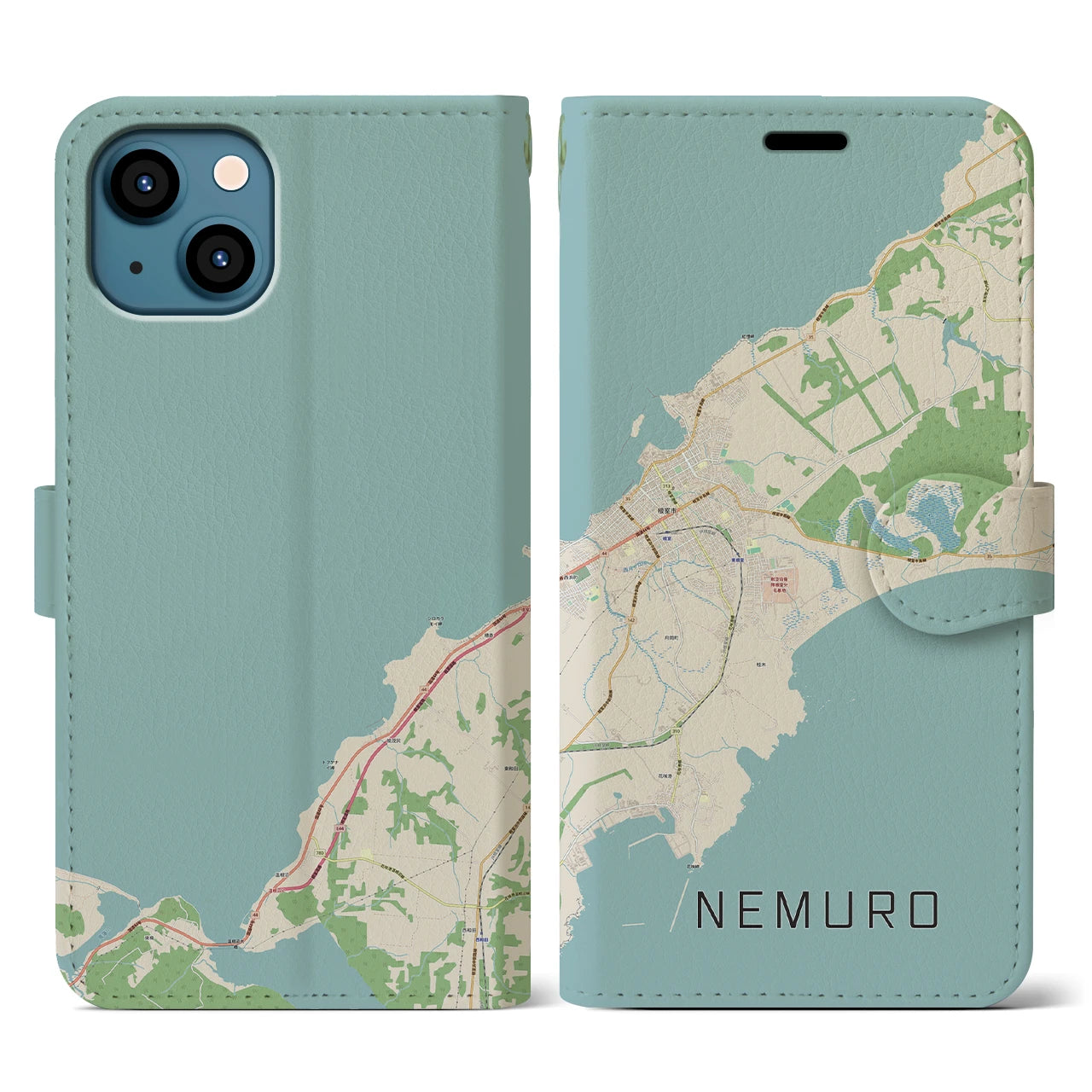 【根室(北海道)】地図柄iPhoneケース(手帳タイプ)ナチュラル・iPhone 13 用