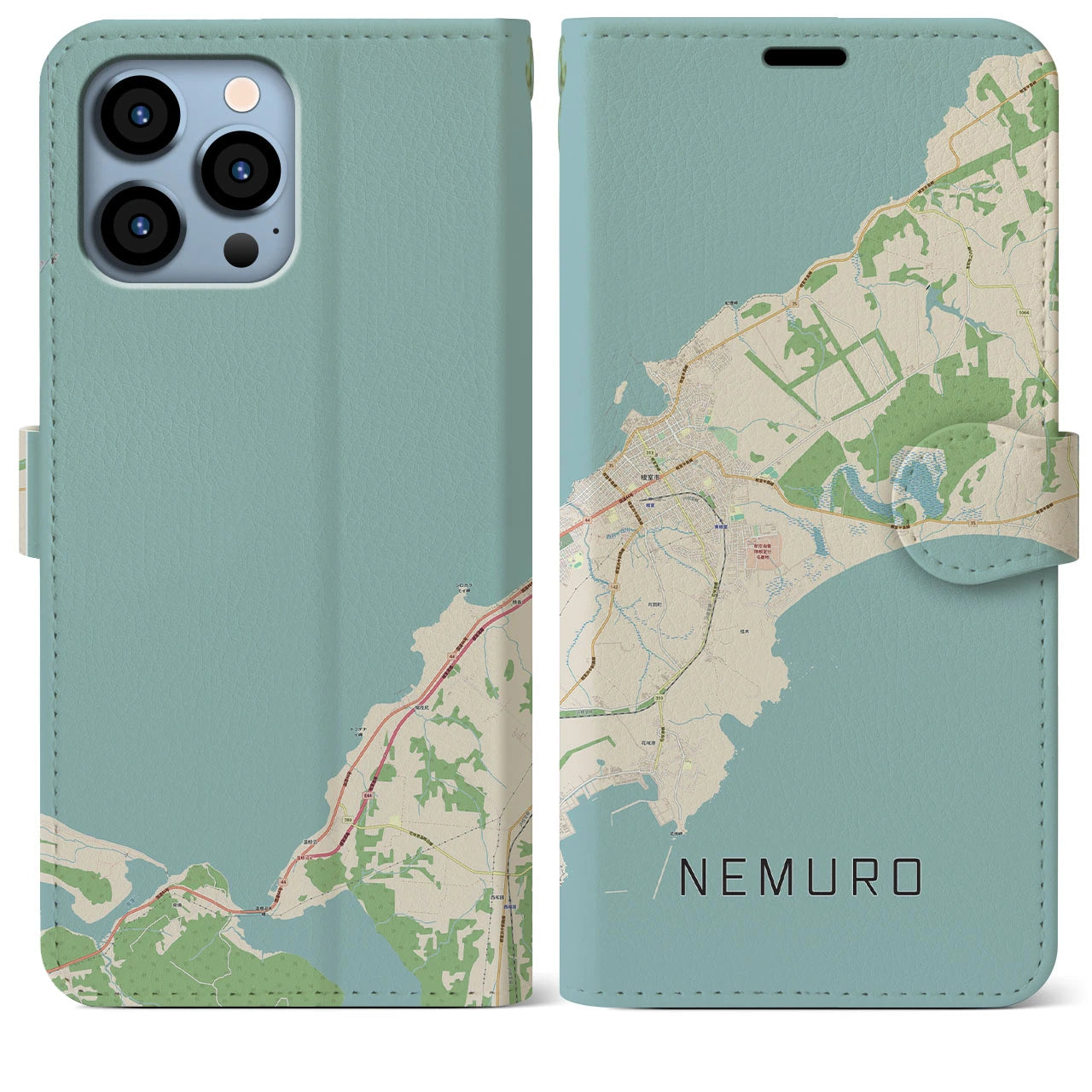 【根室(北海道)】地図柄iPhoneケース(手帳タイプ)ナチュラル・iPhone 13 Pro Max 用