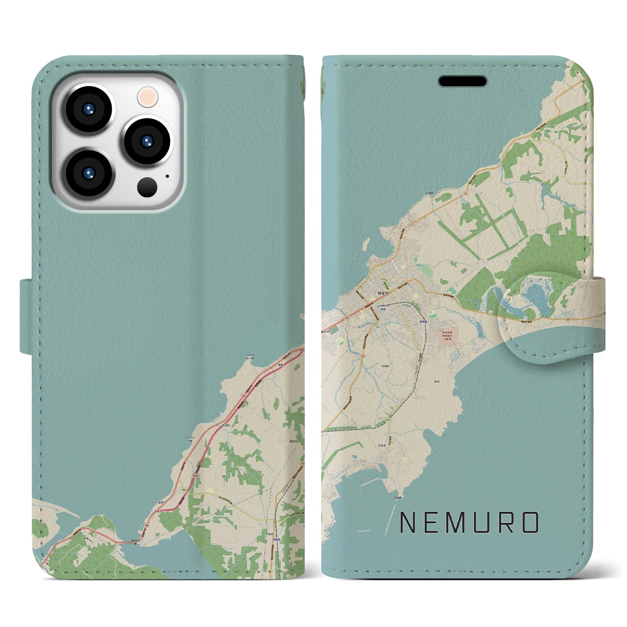 【根室(北海道)】地図柄iPhoneケース(手帳タイプ)ナチュラル・iPhone 13 Pro 用