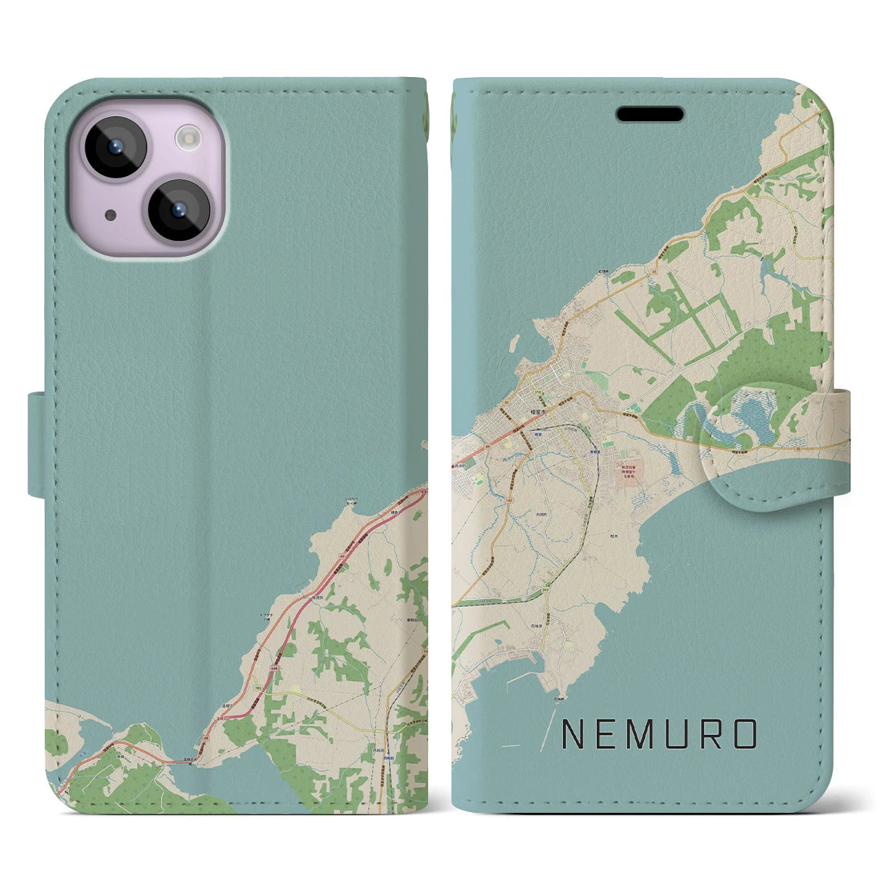【根室(北海道)】地図柄iPhoneケース(手帳タイプ)ナチュラル・iPhone 14 用