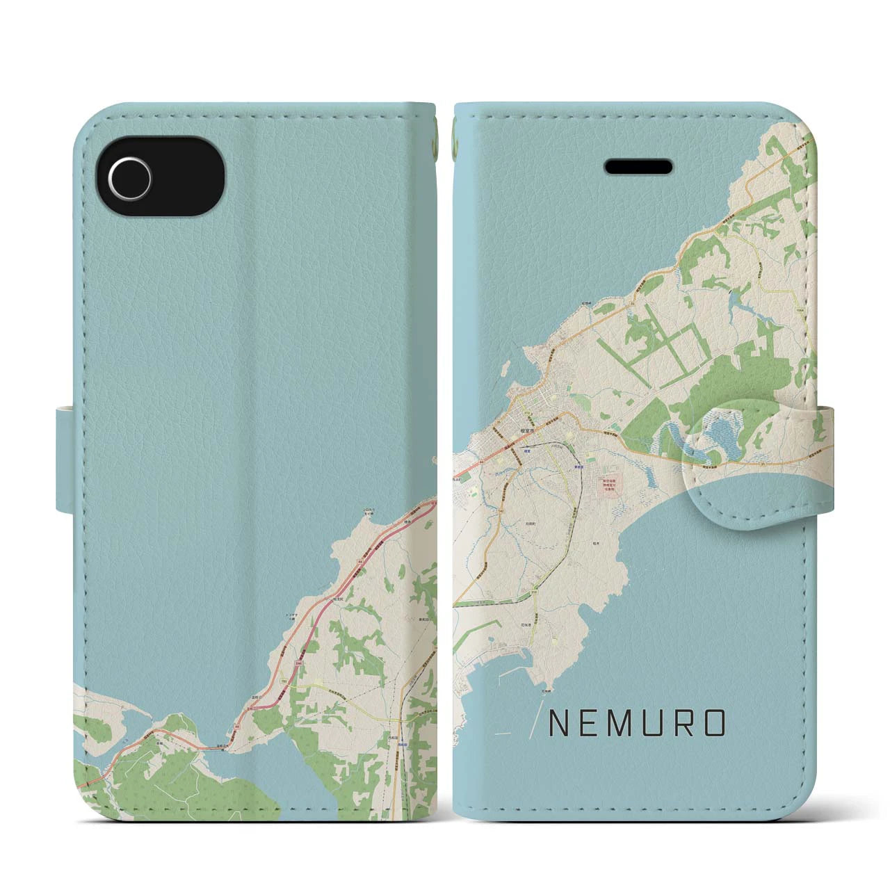 【根室(北海道)】地図柄iPhoneケース(手帳タイプ)ナチュラル・iPhone SE(第3 / 第2世代) / 8 / 7 / 6s / 6 用