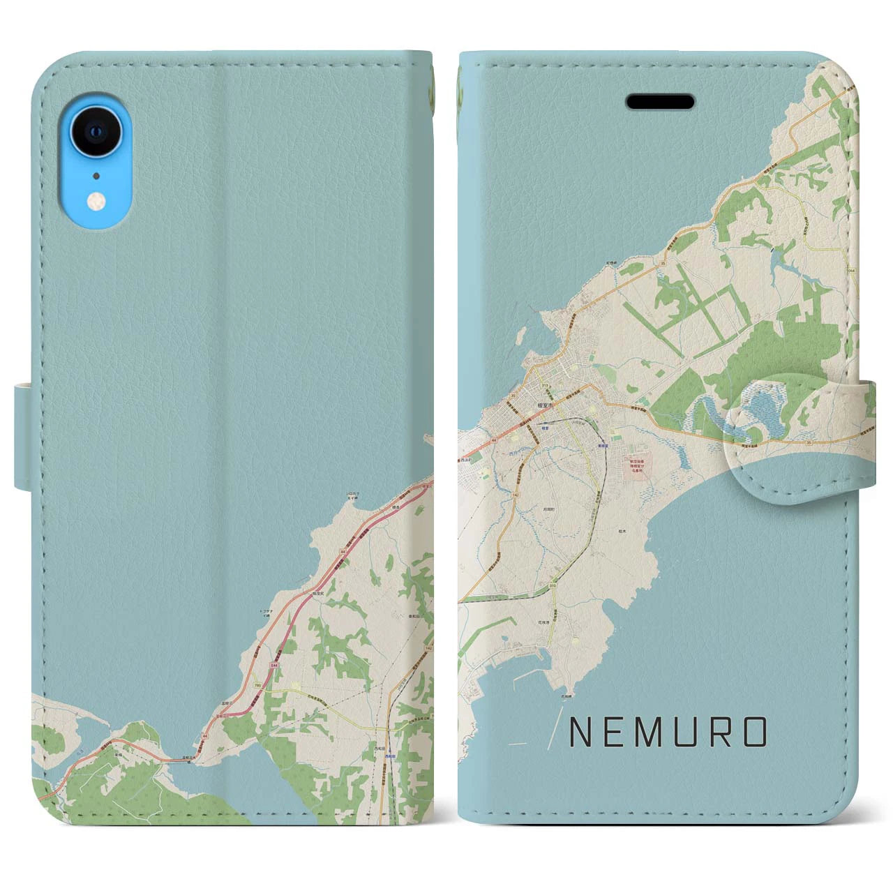 【根室(北海道)】地図柄iPhoneケース(手帳タイプ)ナチュラル・iPhone XR 用