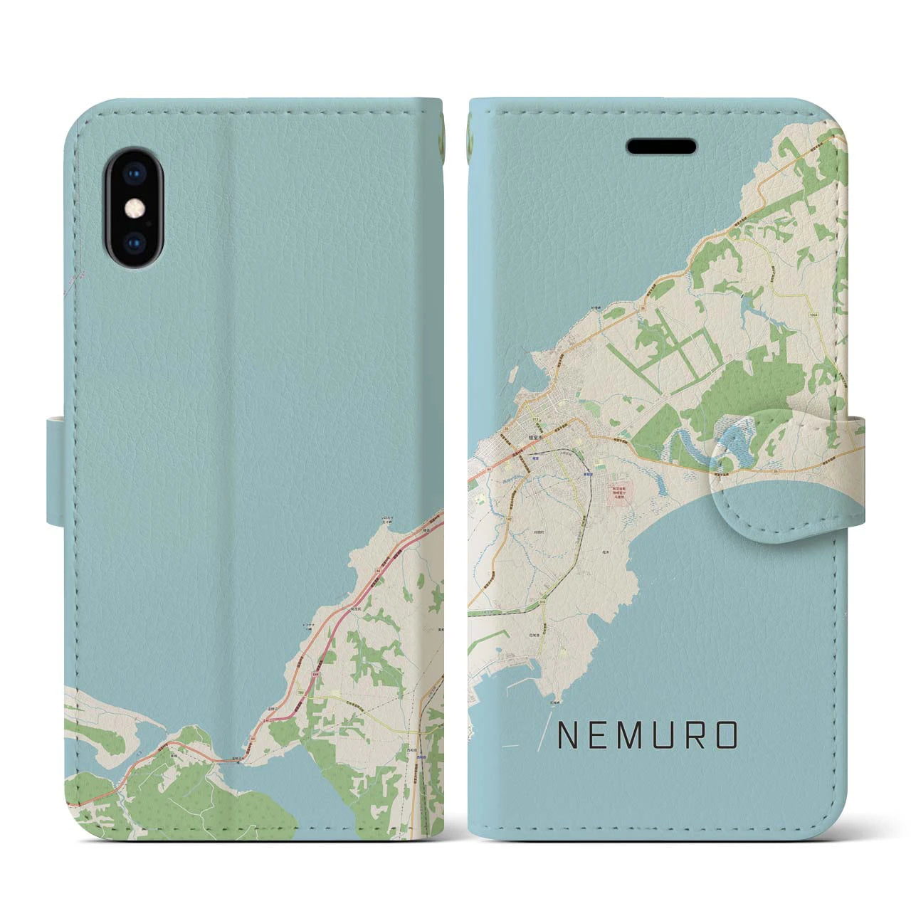 【根室(北海道)】地図柄iPhoneケース(手帳タイプ)ナチュラル・iPhone XS / X 用