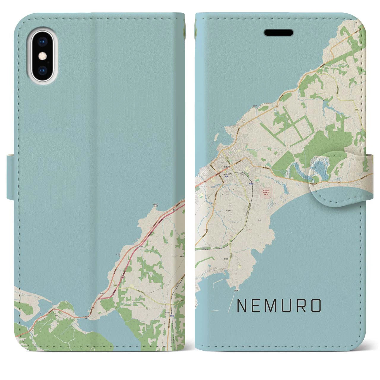 【根室(北海道)】地図柄iPhoneケース(手帳タイプ)ナチュラル・iPhone XS Max 用
